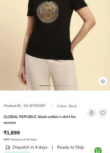 Designer Embroidered Black Pure Cotton Tee