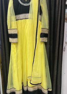 black velvet and  yellow net  frock