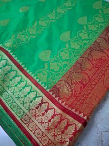 Woven Banarsi Jacquard Green Saree