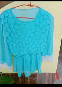 Aqua Blue Sheer Blouse