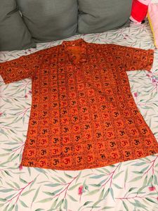 Om Print Orange Kurta