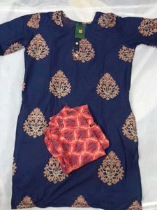 Navy Blue Printed Kurti with Pants