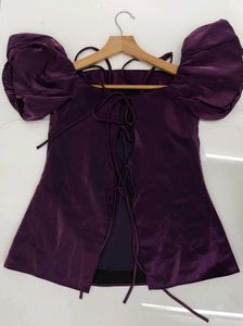 Purple Velvet Puff Sleeve Top