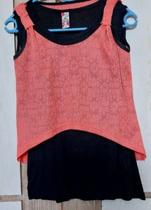 Women 2 Layer Fancy Peach And Black Top