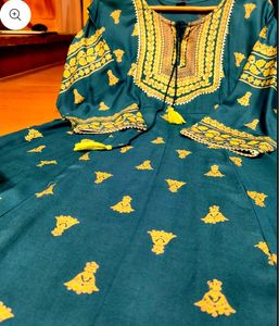 Teal Embroidered Ethnic Kurta