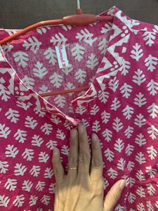 Pink And White Kurti Set