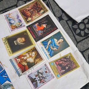 Vintage Art paintings  8 Stamp Collection