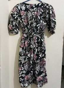Floral Print  Balloon Sleeves Midi Dress
