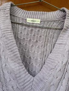 Lilac Cropped V neck Cable Knit Sweater