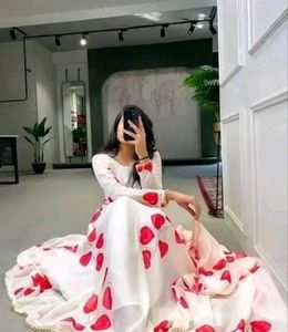 Elegant White & Red Floral Gown
