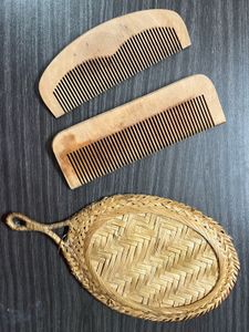Wooden Comb &amp; Mirror Set