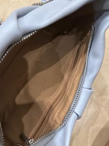 Blue Gathered Leather Shoulder Bag