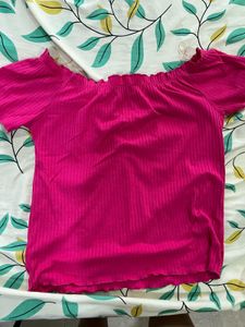 Ribbed Pink Ruched V-Neck Top