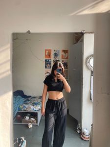 Black Crop Top &amp; Wide Leg Pants