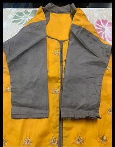 Mustard Yellow Collar Neck.. Front Slit Kurti