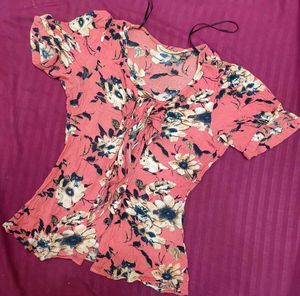 Front Tie Floral Top