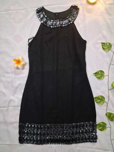 Black Halter Neck Beaded Mini Dress