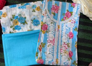 Coloured Full Cotton Suite With Printed Dupatta