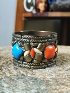 Vintage Pure Brass Stone Cuff Bracelet (Kada)