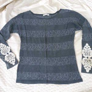 Lace Cuff Striped Top