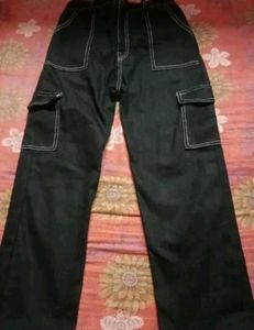 Black Contrast Stitch Cargo Pants