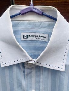 Korean Light Blue And White Striped Shirt