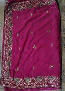 Dark Pink Saree with Blouse