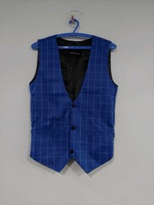 New Blue Checkered Formal Waistcoat