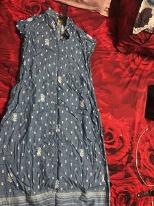 Blue Denim Printed Dress