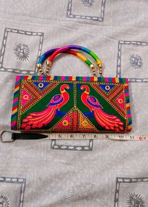 Colorful Embroidered Peacock Handbag
