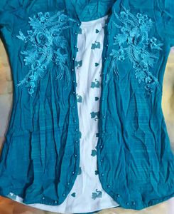 Teal Floral Cardigan Top