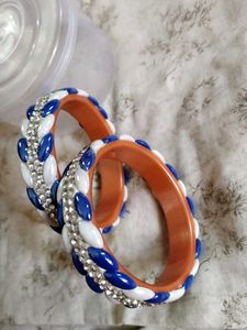 Blue &amp; White Beaded Bangles