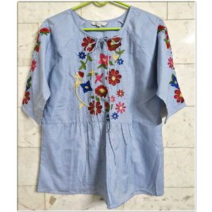 Striped Embroidered Top