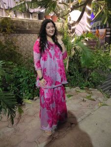 Beautiful Lavender And Pink Short Anarkali Sharara