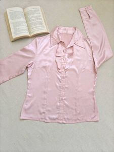 Pink Ruffle Front Blouse