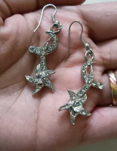 Silver Starburst Dangle Earrings
