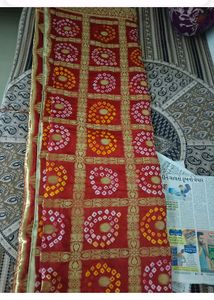 heavy work bandhej saree with zari weaving