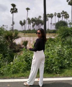 White Wide Leg Pant And Black Top