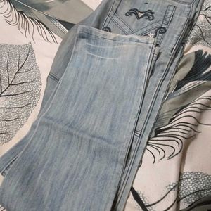 Embroidered Light Wash Denim Jeans