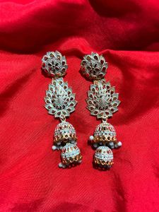 Teal Jhumka Earrings