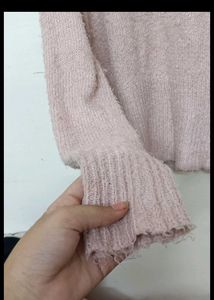 Peach Furry Sweater With Stylish Back