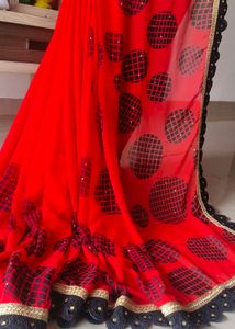 Black and Red Party Wear Georgette Saree