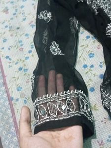 Black Chikankari Kurti With Mirror Work