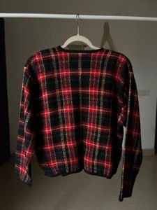 KAREN SCOTT RED CHECKED CARDIGAN