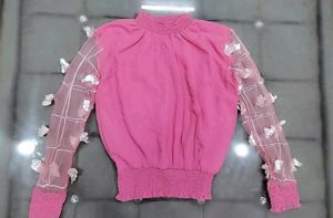 ⚡ Hot Pink Butterfly Sheer Sleeve Top!!💕