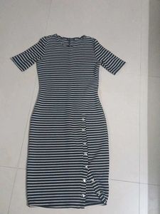 Striped Midi Dress with Button Detail