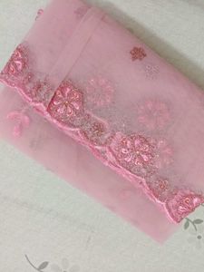 Pink Embroidered Net Dupatta