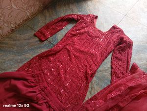 Red Sequin Sharara Dress