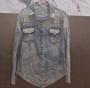 Combo Of Denim Shirt With Floral printed Jacket