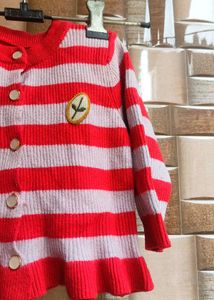 Red &amp; White Striped Cardigan